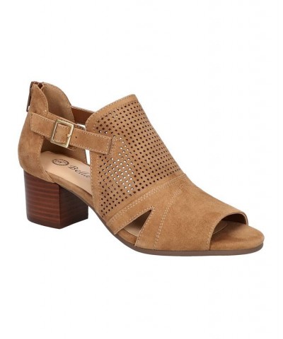 Women's Illiana Block Heeled Sandals Brown $43.24 Shoes