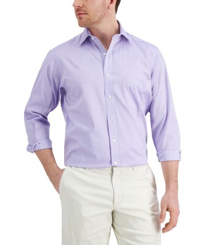 Men's Regular Fit Cotton Spread Collar Pinpoint Dress Shirt Purple $22.00 Dress Shirts