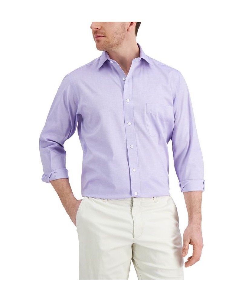 Men's Regular Fit Cotton Spread Collar Pinpoint Dress Shirt Purple $22.00 Dress Shirts