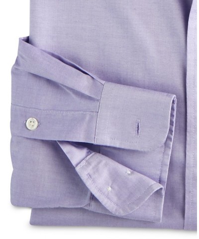 Men's Regular Fit Cotton Spread Collar Pinpoint Dress Shirt Purple $22.00 Dress Shirts