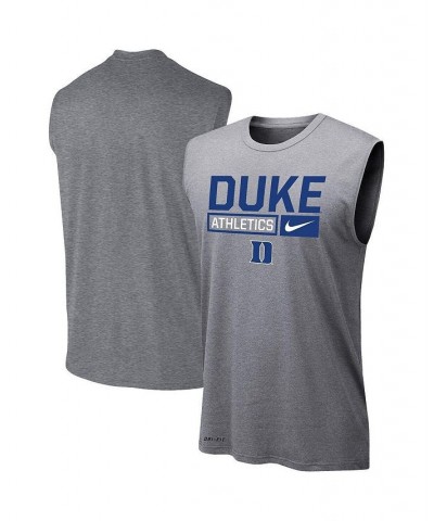 Men's Heathered Gray Duke Blue Devils Wordmark Drop Legend Performance Tank Top $21.19 T-Shirts