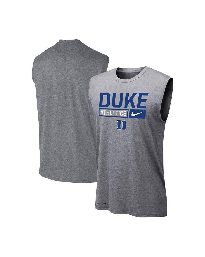 Men's Heathered Gray Duke Blue Devils Wordmark Drop Legend Performance Tank Top $21.19 T-Shirts