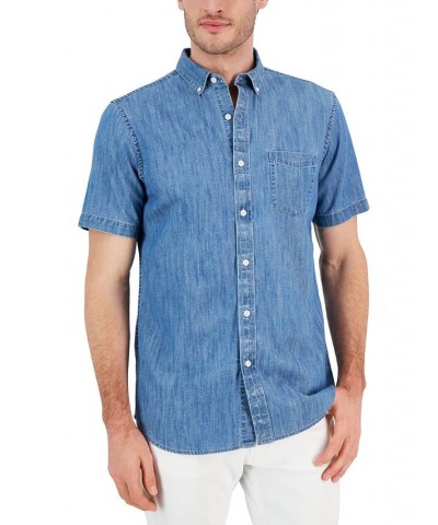 Men's Chambray Short-Sleeve Button-Down Pocket Shirt Blue $14.90 Shirts