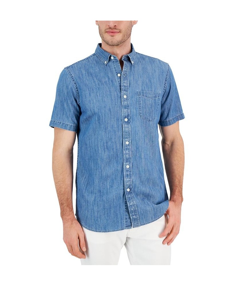 Men's Chambray Short-Sleeve Button-Down Pocket Shirt Blue $14.90 Shirts