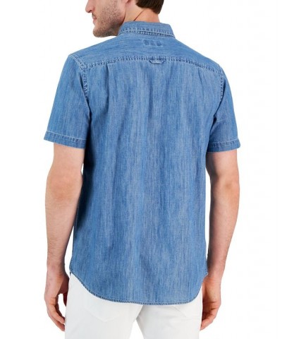 Men's Chambray Short-Sleeve Button-Down Pocket Shirt Blue $14.90 Shirts