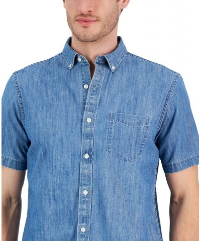 Men's Chambray Short-Sleeve Button-Down Pocket Shirt Blue $14.90 Shirts