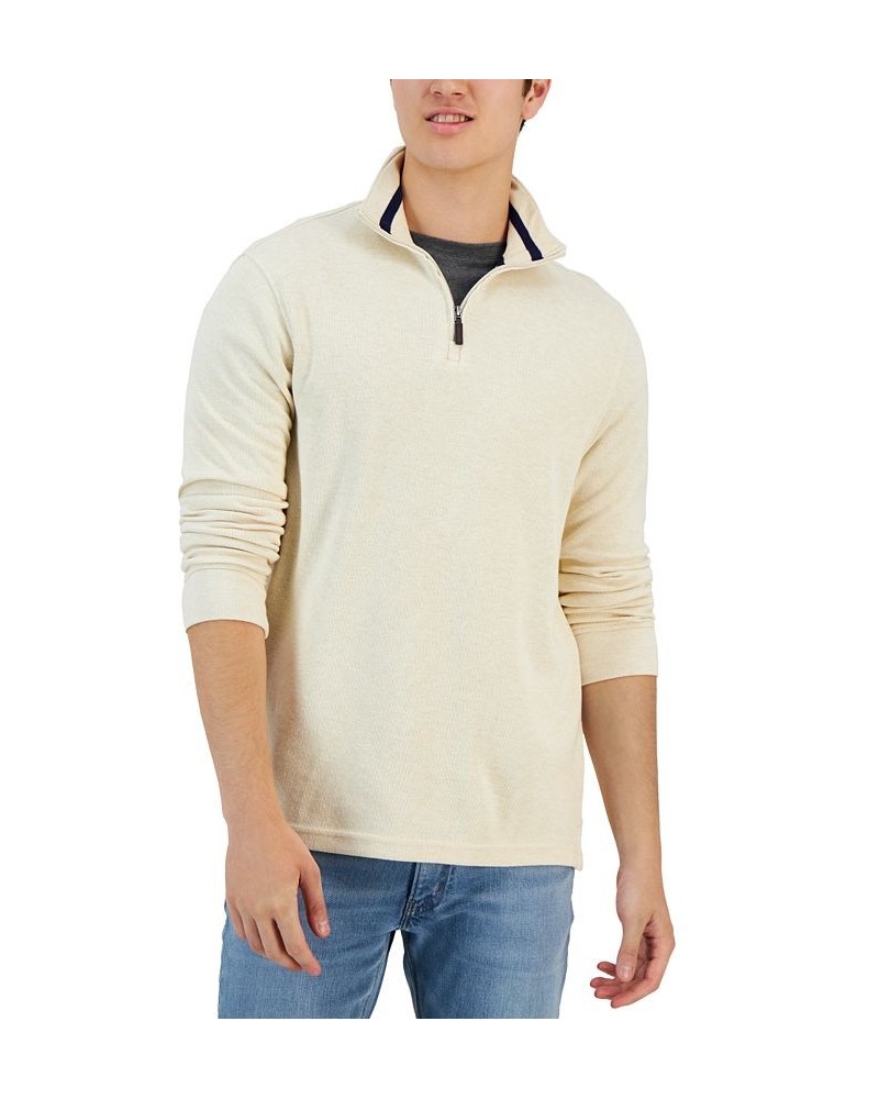 Men's Natural Heather French Rib Quarter-Zip Sweater Gray $13.61 Sweaters