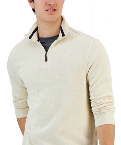 Men's Natural Heather French Rib Quarter-Zip Sweater Gray $13.61 Sweaters