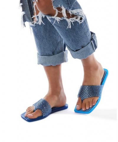 Women's The Geli Slide Thong Sandals Blue $44.50 Shoes