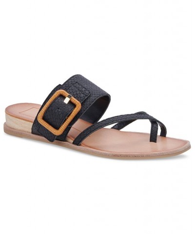 Women's Perris Slip-On Thong Demi-Wedge Sandals Black $34.10 Shoes