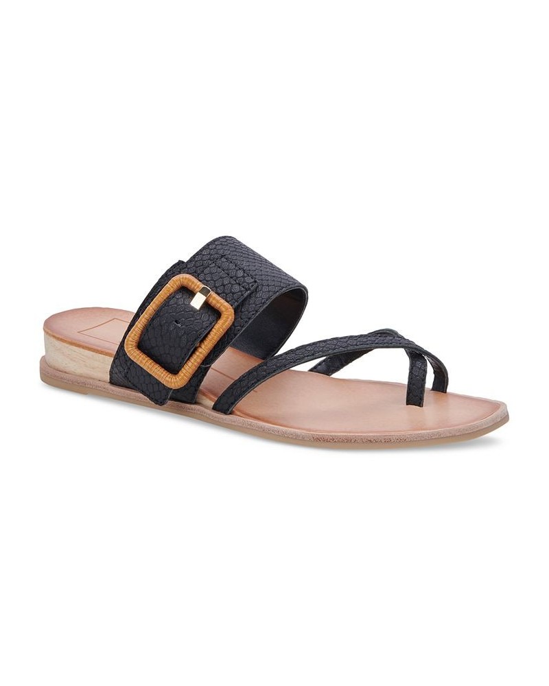 Women's Perris Slip-On Thong Demi-Wedge Sandals Black $34.10 Shoes