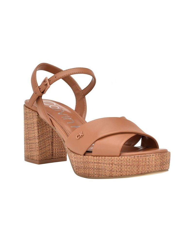 Women's Lorita High Block Heel Dress Sandals Tan/Beige $51.17 Shoes