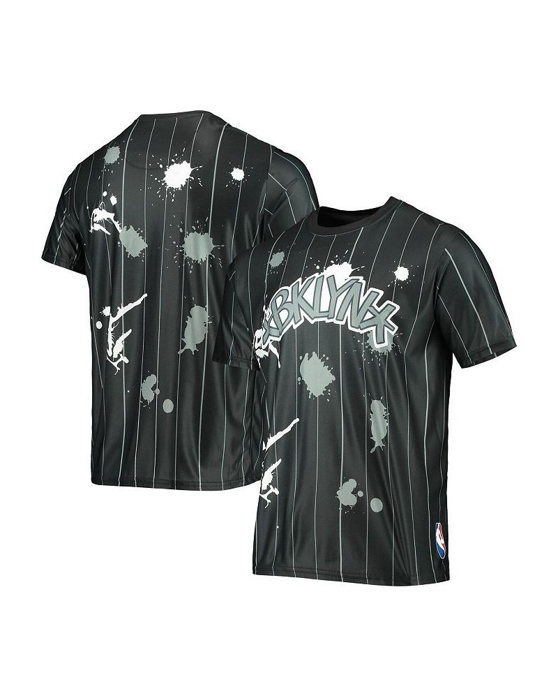 Men's Black Brooklyn Nets Striped Splatter T-shirt $31.79 T-Shirts