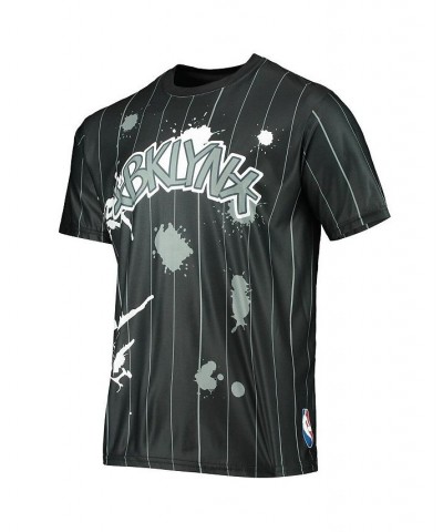 Men's Black Brooklyn Nets Striped Splatter T-shirt $31.79 T-Shirts