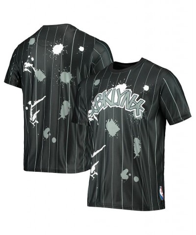 Men's Black Brooklyn Nets Striped Splatter T-shirt $31.79 T-Shirts