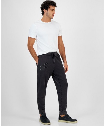 I.N.C. International Concepts Men's Regular-Fit Acid-Washed Moto Joggers Black $14.84 Pants