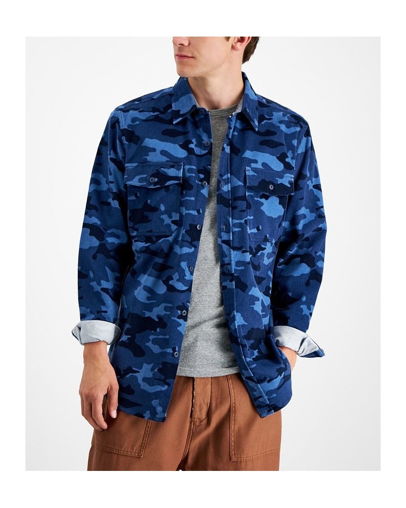 Men's Nolan Regular-Fit Camouflage Corduroy Shirt Blue $15.64 Shirts