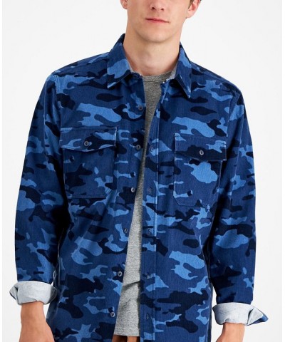 Men's Nolan Regular-Fit Camouflage Corduroy Shirt Blue $15.64 Shirts