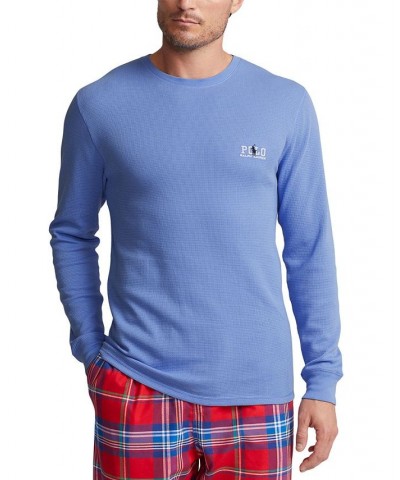 Men's Waffle Long-Sleeve Pajama Shirt Blue $32.73 Pajama