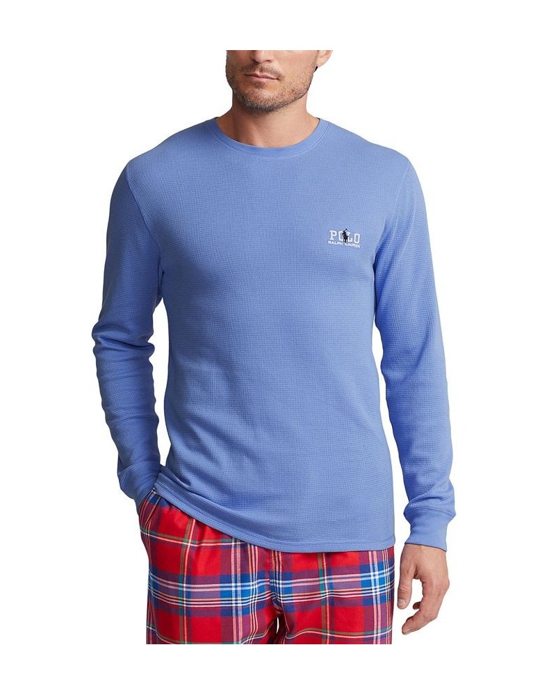 Men's Waffle Long-Sleeve Pajama Shirt Blue $32.73 Pajama