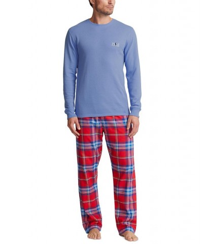 Men's Waffle Long-Sleeve Pajama Shirt Blue $32.73 Pajama