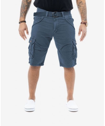 Men's Big and Tall Belted Double Pocket Cargo Shorts Majolica Blue $26.60 Shorts