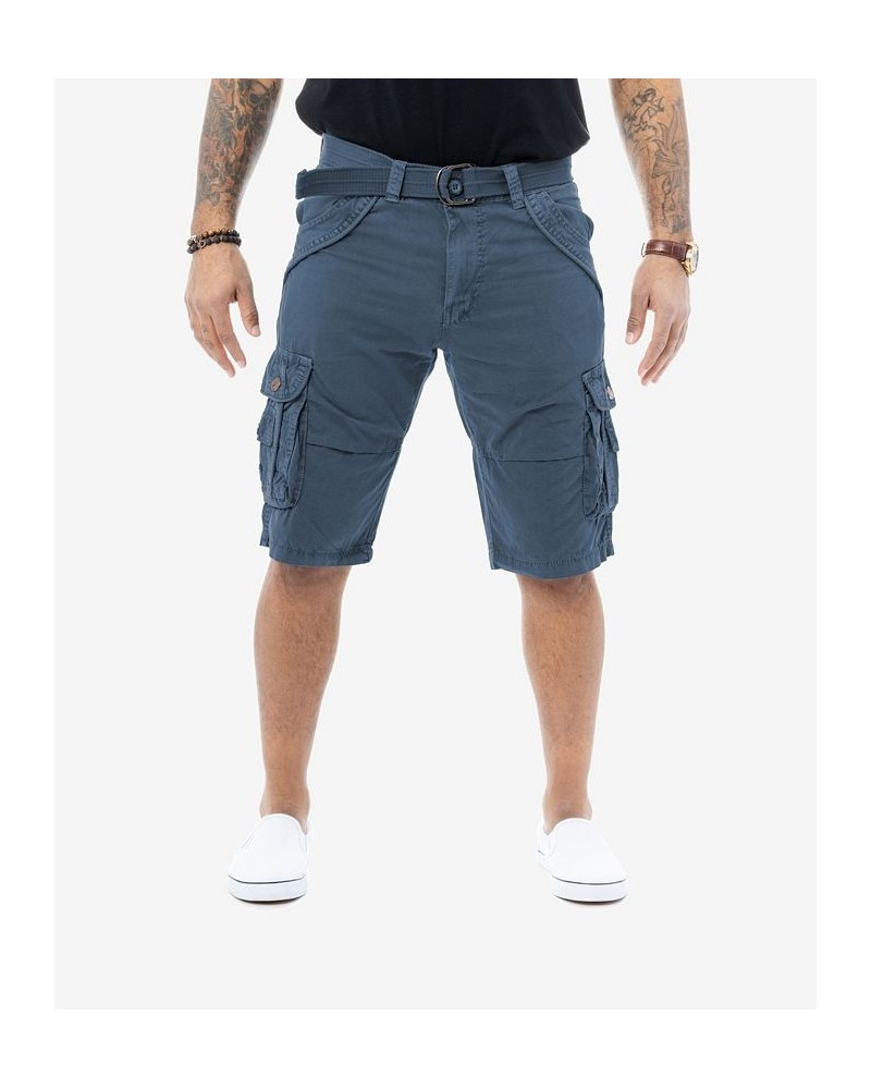 Men's Big and Tall Belted Double Pocket Cargo Shorts Majolica Blue $26.60 Shorts