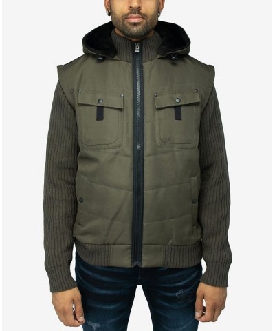 Men's Canvas Flap Pocket Full Zip Sweater Jacket with Sherpa Hood Green $37.80 Sweaters