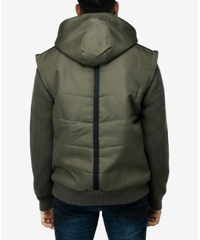 Men's Canvas Flap Pocket Full Zip Sweater Jacket with Sherpa Hood Green $37.80 Sweaters