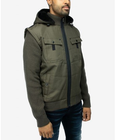 Men's Canvas Flap Pocket Full Zip Sweater Jacket with Sherpa Hood Green $37.80 Sweaters