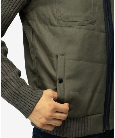 Men's Canvas Flap Pocket Full Zip Sweater Jacket with Sherpa Hood Green $37.80 Sweaters