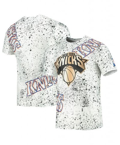 Men's White New York Knicks Gold Foil Splatter Print T-shirt $25.84 T-Shirts