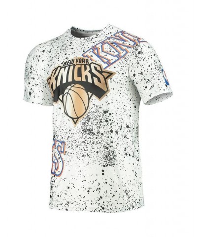 Men's White New York Knicks Gold Foil Splatter Print T-shirt $25.84 T-Shirts