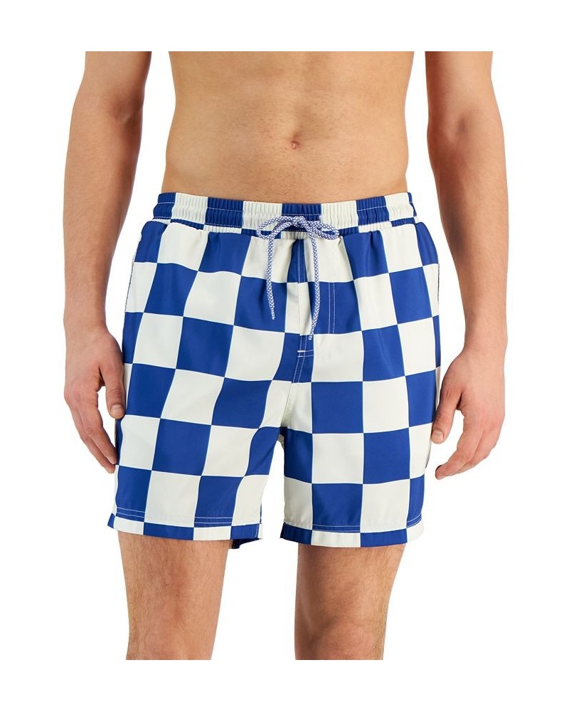 Men's Dio Quick-Dry Checker-Print 5" Swim Trunks Blue $14.10 Swimsuits