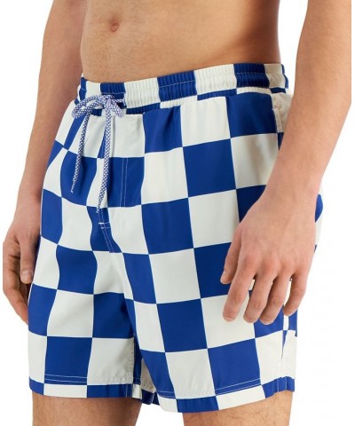 Men's Dio Quick-Dry Checker-Print 5" Swim Trunks Blue $14.10 Swimsuits