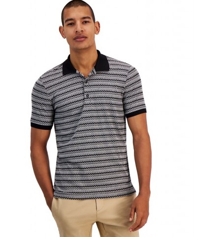 Men's Funday Slim-Fit Zig-Zag Stripe Polo Shirt Black $45.60 Polo Shirts