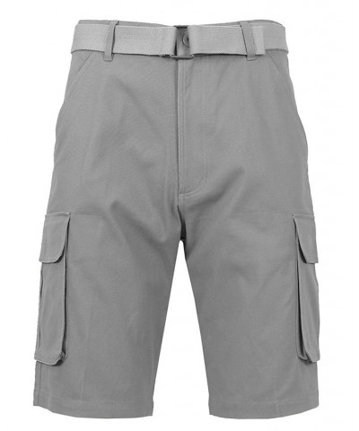 Men's Flat Front Belted Cotton Cargo Shorts Gray $15.12 Shorts