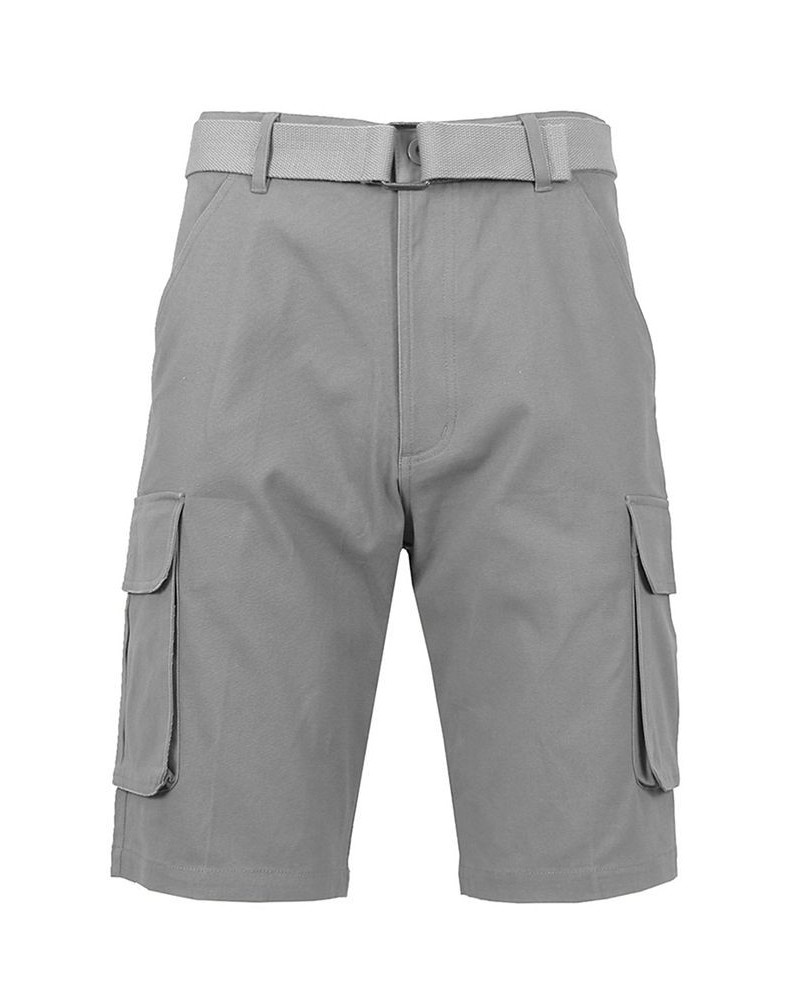 Men's Flat Front Belted Cotton Cargo Shorts Gray $15.12 Shorts