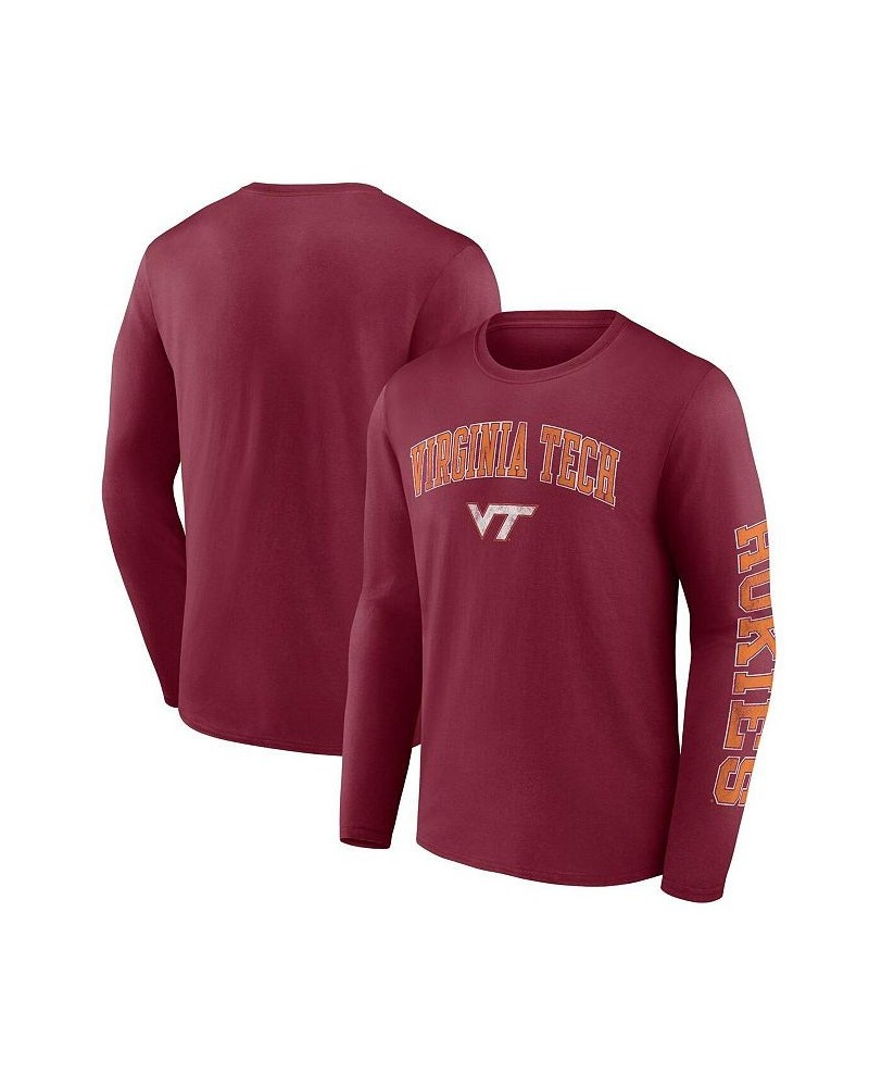 Men's Branded Maroon Virginia Tech Hokies Distressed Arch Over Logo 2.0 Long Sleeve T-shirt $23.59 T-Shirts