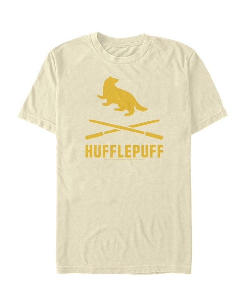 Men's Hufflepuff Icons Crossed Wands Short Sleeve Crew T-shirt Tan/Beige $20.29 T-Shirts