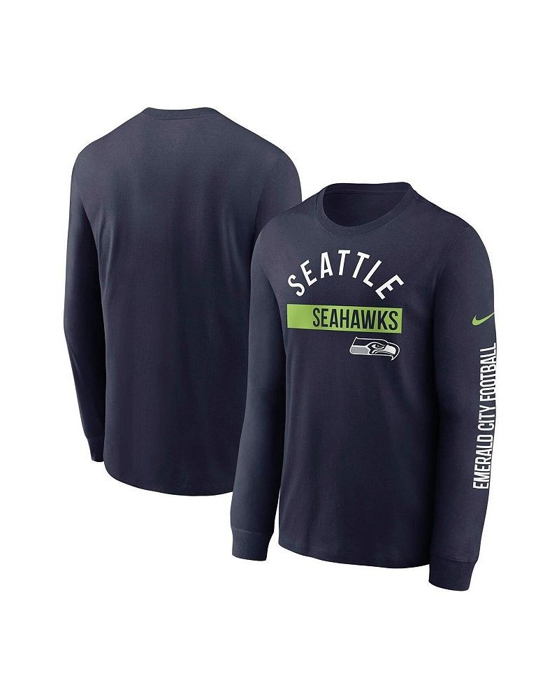 Men's College Navy Seattle Seahawks Fan Gear Color Bar Long Sleeve T-shirt $21.99 T-Shirts