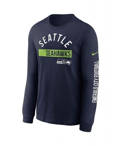 Men's College Navy Seattle Seahawks Fan Gear Color Bar Long Sleeve T-shirt $21.99 T-Shirts