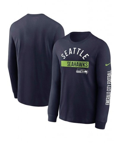 Men's College Navy Seattle Seahawks Fan Gear Color Bar Long Sleeve T-shirt $21.99 T-Shirts