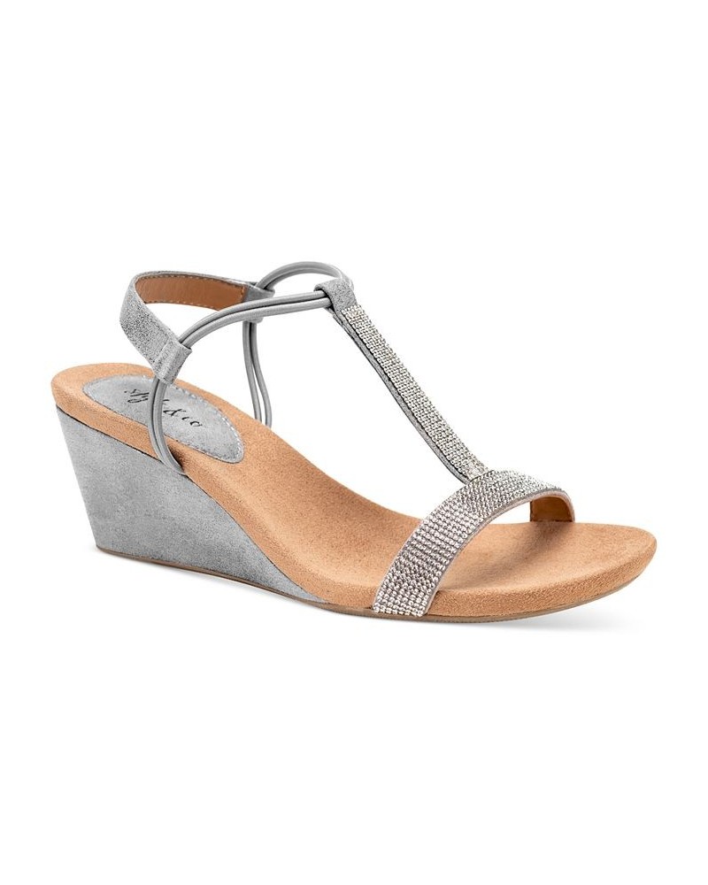 Mulan Embellished Wedge Sandals Gray $34.83 Shoes