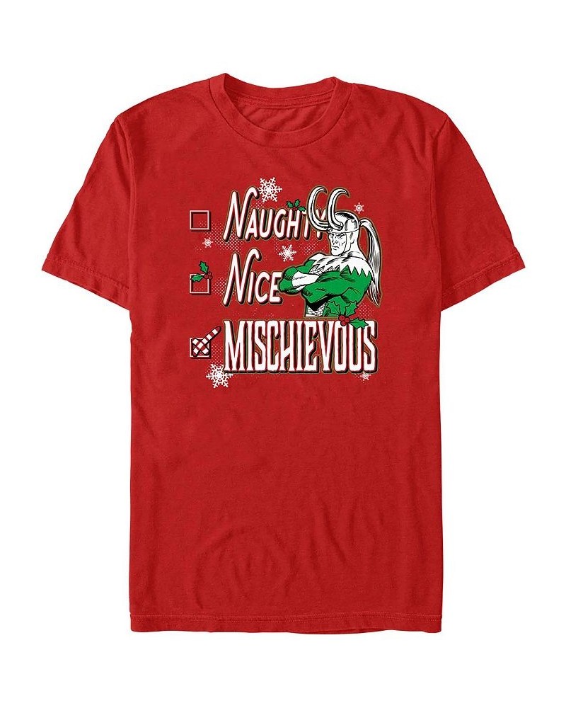 Men's Marvel Comics Retro Naughty Nice Mischievous Short Sleeves T-shirt Red $18.89 T-Shirts