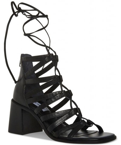 Women's Cherrie Ghillie Lace-Up Block-Heel Sandals Black $74.50 Shoes