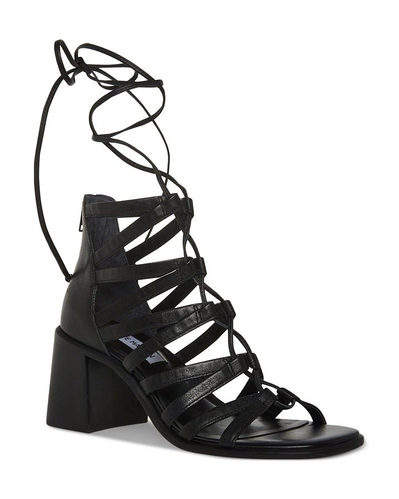 Women's Cherrie Ghillie Lace-Up Block-Heel Sandals Black $74.50 Shoes