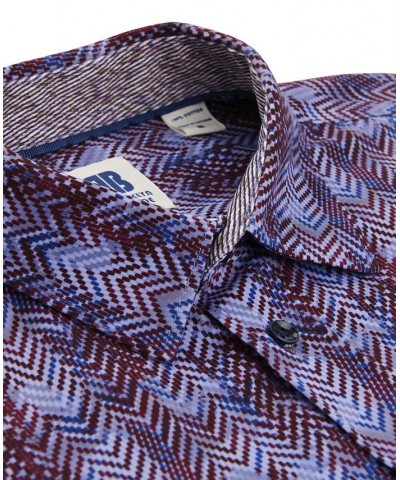 Men's Bronzite Liquid Knit Long Sleeve Button Up Shirt Red $37.84 Shirts