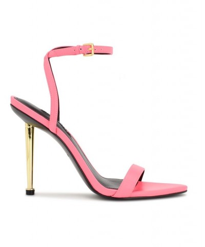 Women's Reina Almond Toe Stiletto Dress Sandals Pink $42.51 Shoes