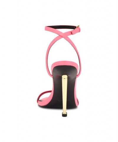 Women's Reina Almond Toe Stiletto Dress Sandals Pink $42.51 Shoes